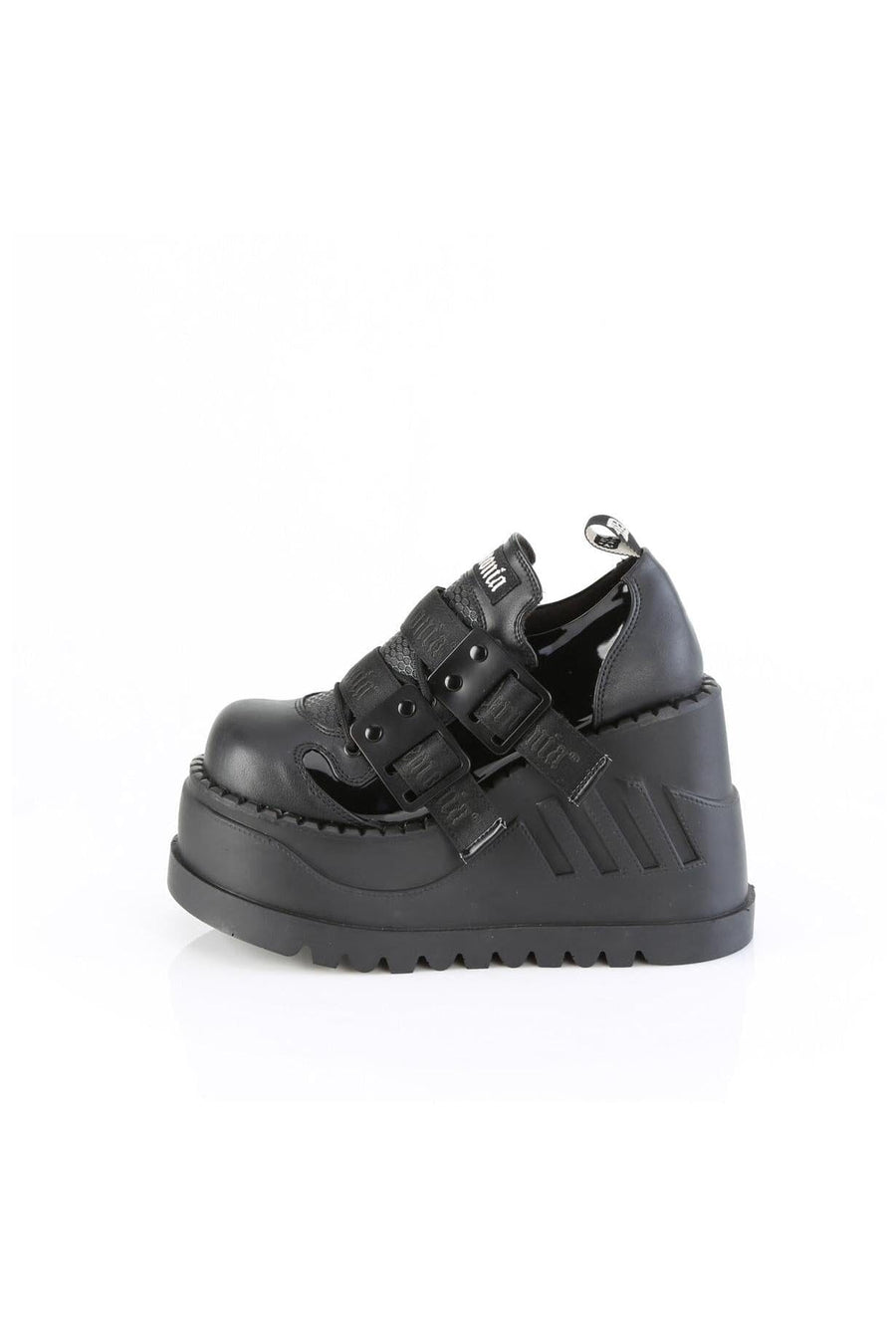 Demonia  STOMP-28 Lace Shoe in Black Faux Leather