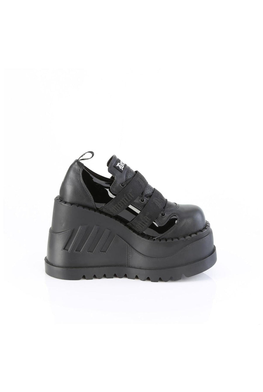 Demonia  STOMP-28 Lace Shoe in Black Faux Leather