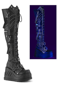 Demonia  STOMP-310 Thigh Boot in Black Faux Leather from SexyShoes.com