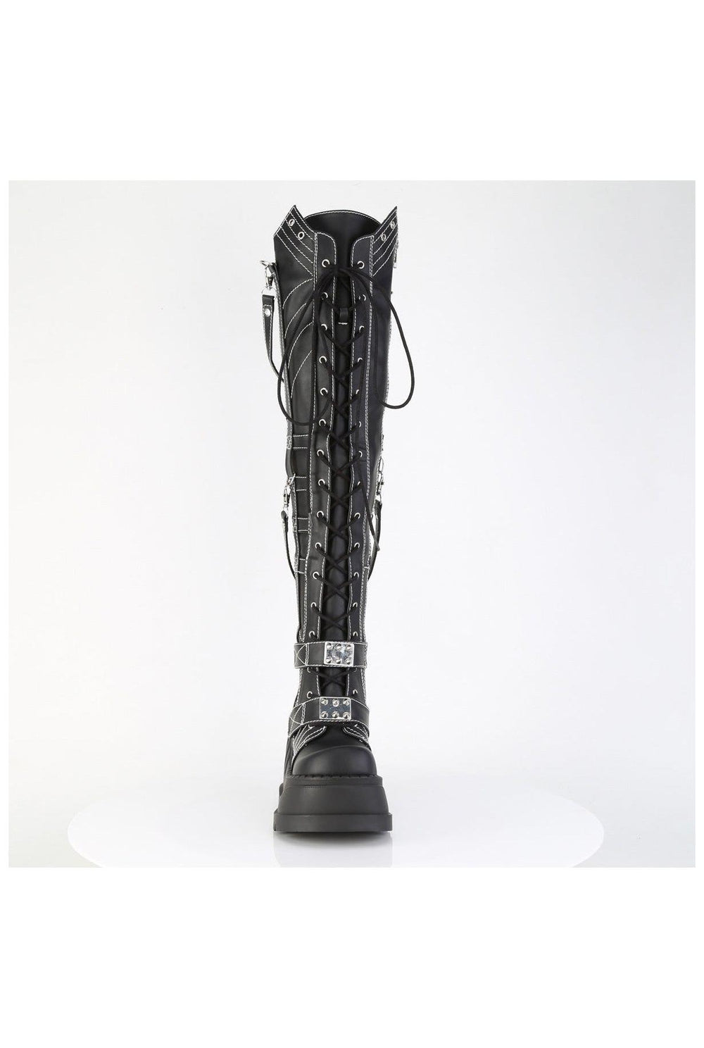 Demonia  STOMP-310 Thigh Boot in Black Faux Leather