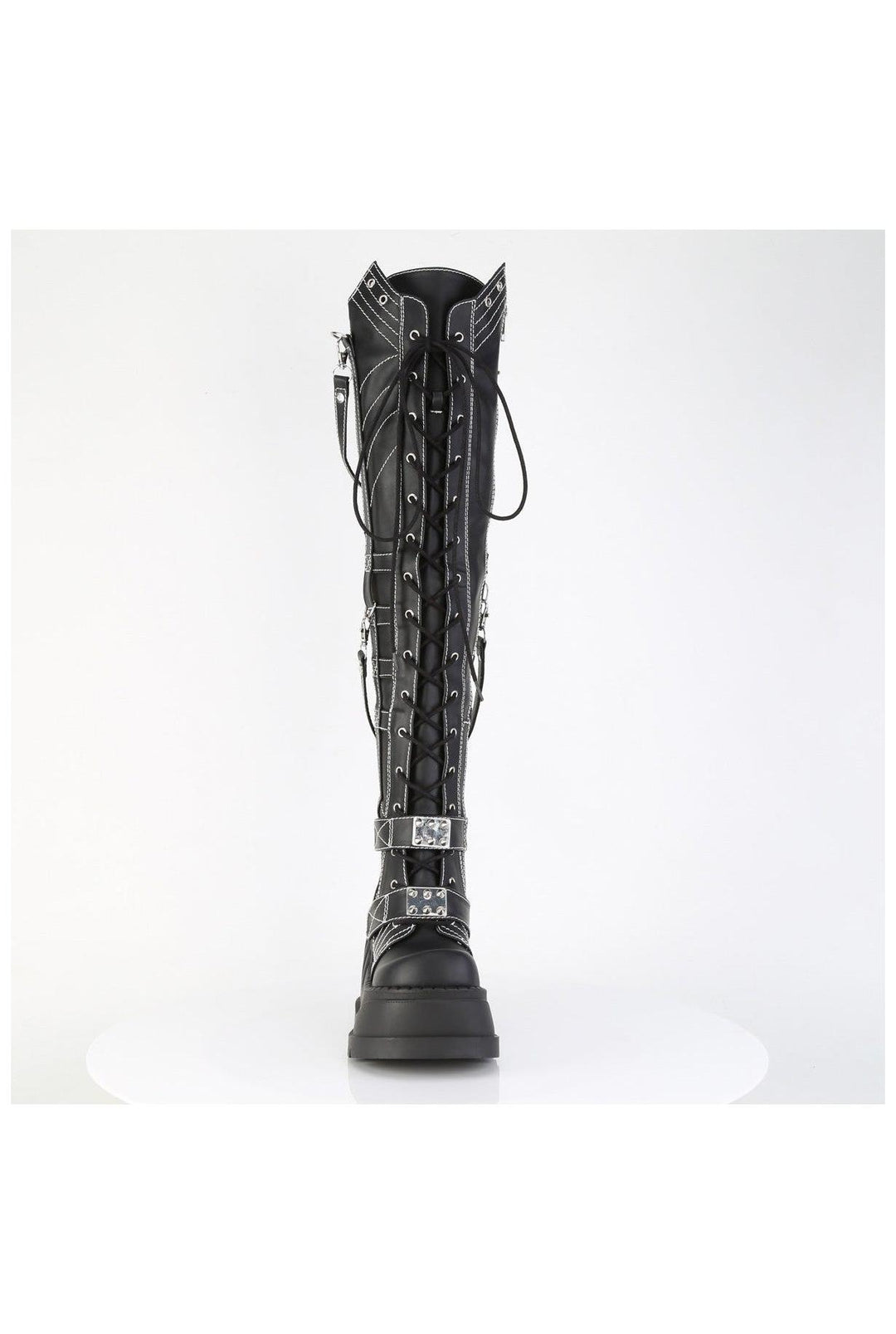 Demonia  STOMP-310 Thigh Boot in Black Faux Leather