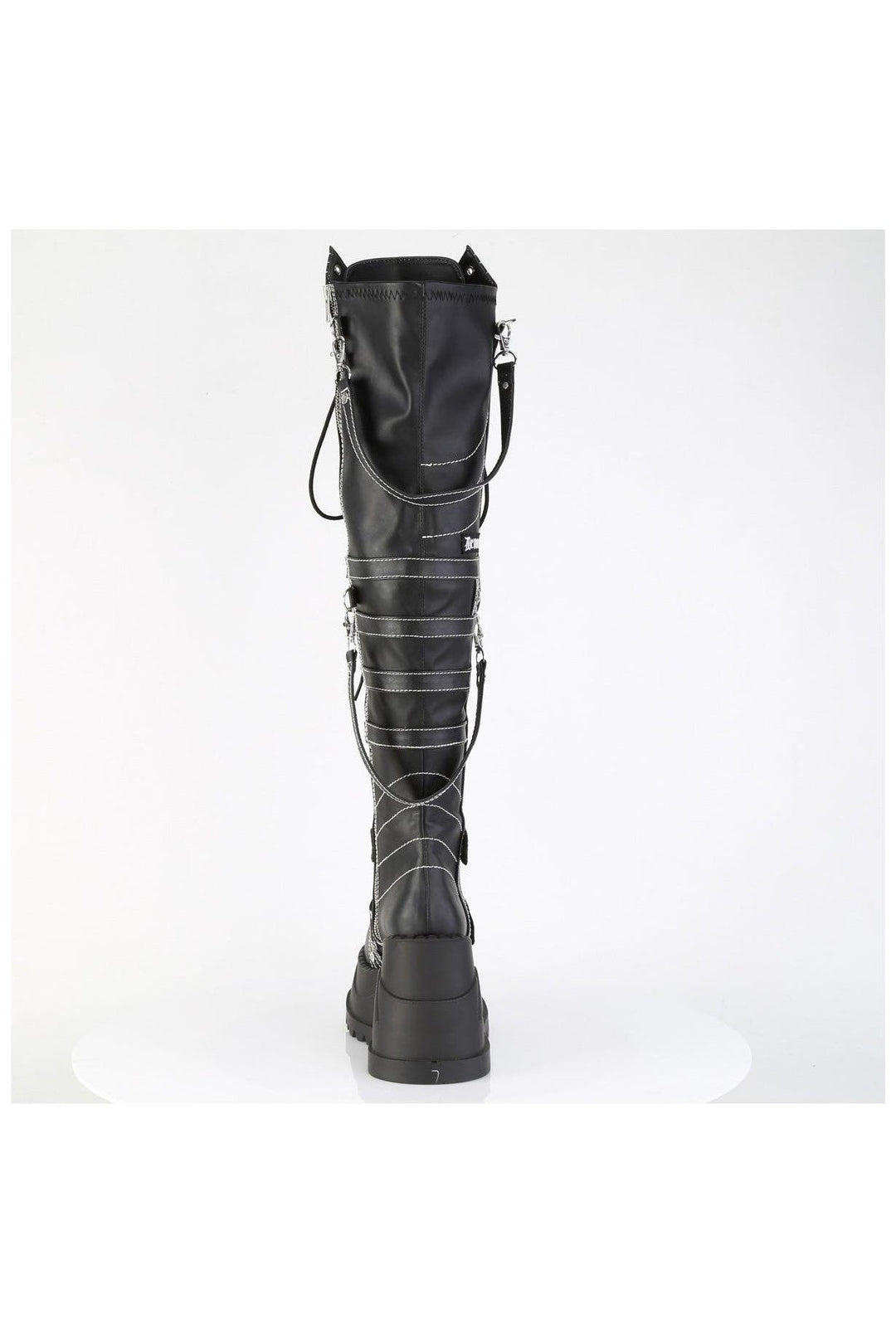 Demonia  STOMP-310 Thigh Boot in Black Faux Leather