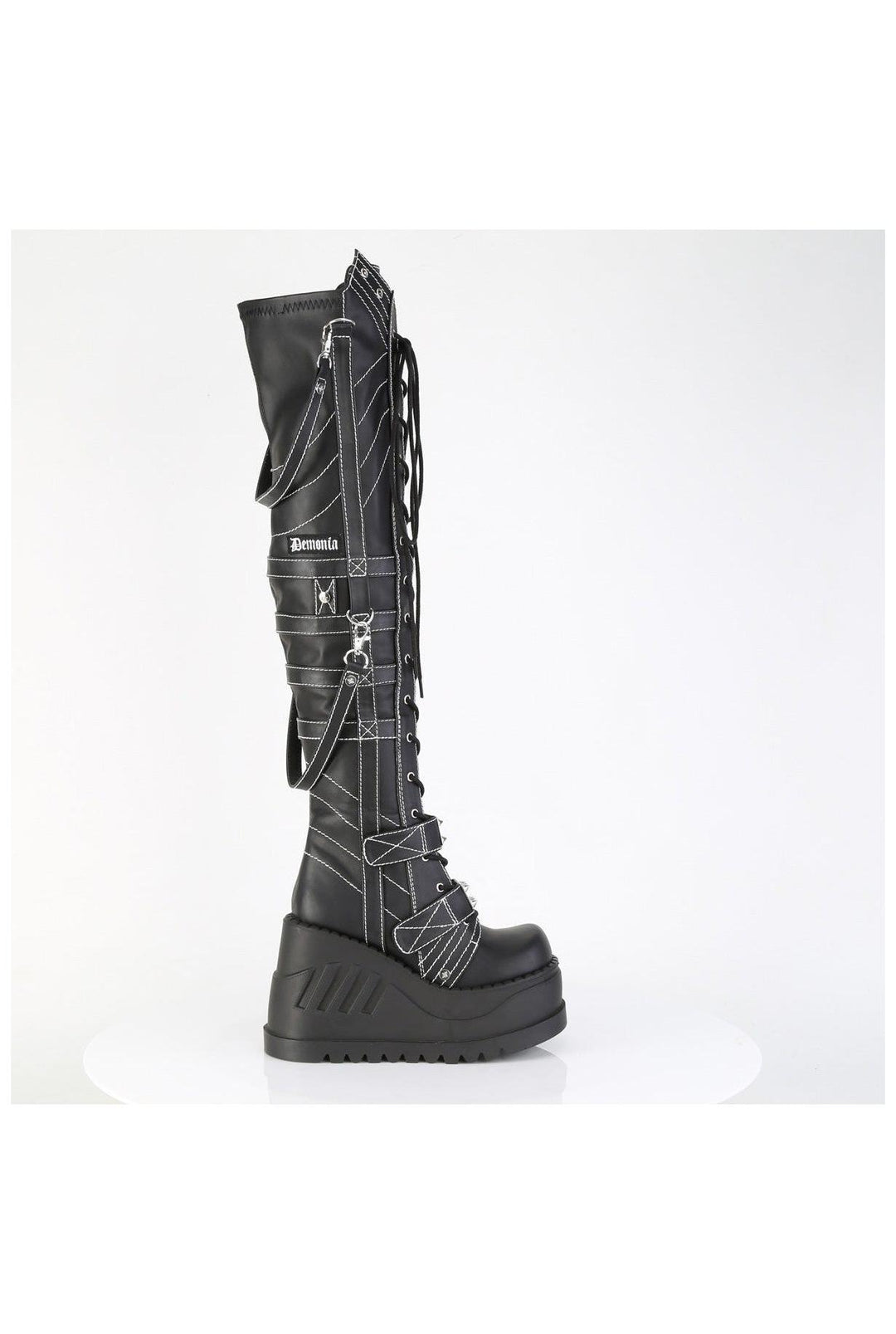 Demonia  STOMP-310 Thigh Boot in Black Faux Leather