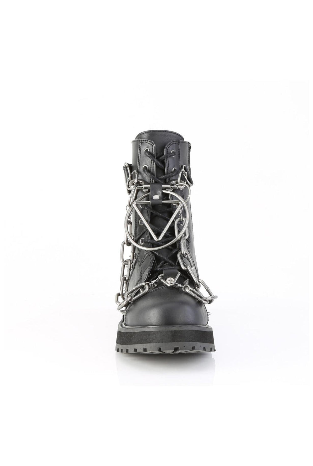 Demonia  VALOR-204 Ankle Boot in Black Faux Leather