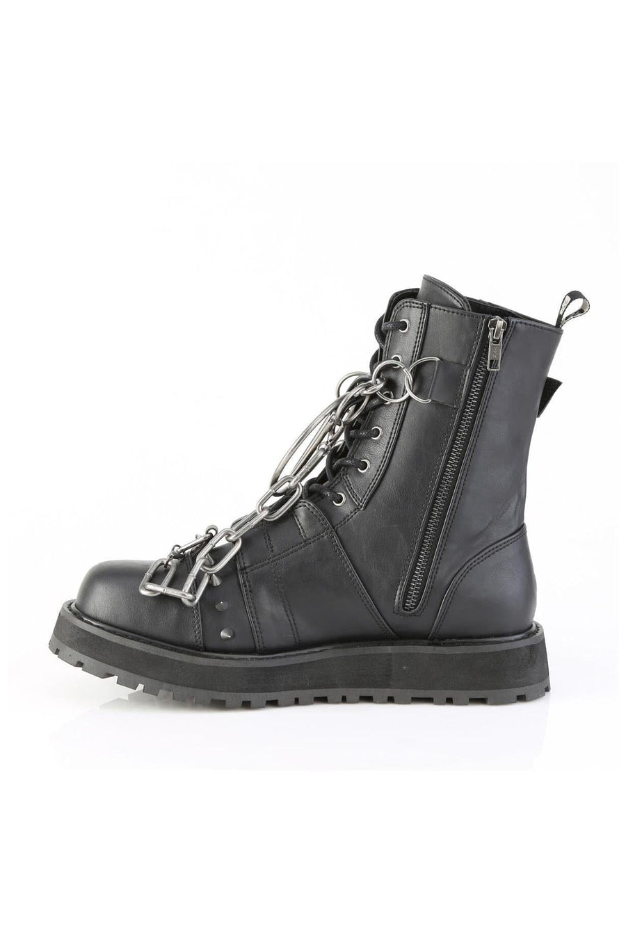 Demonia  VALOR-204 Ankle Boot in Black Faux Leather