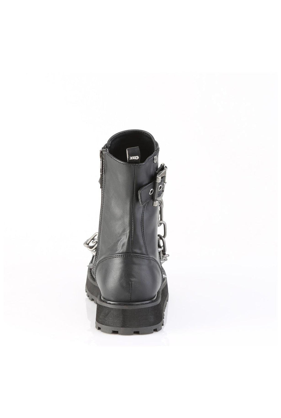 Demonia  VALOR-204 Ankle Boot in Black Faux Leather
