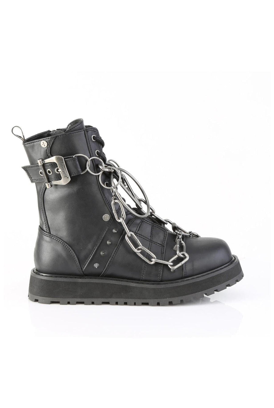 Demonia  VALOR-204 Ankle Boot in Black Faux Leather