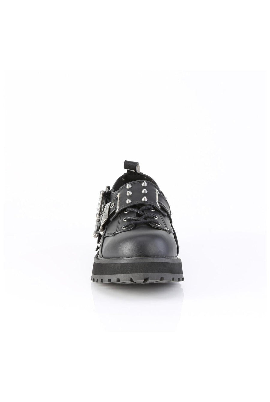 Demonia  VALOR-38 Lace Shoe in Black Faux Leather