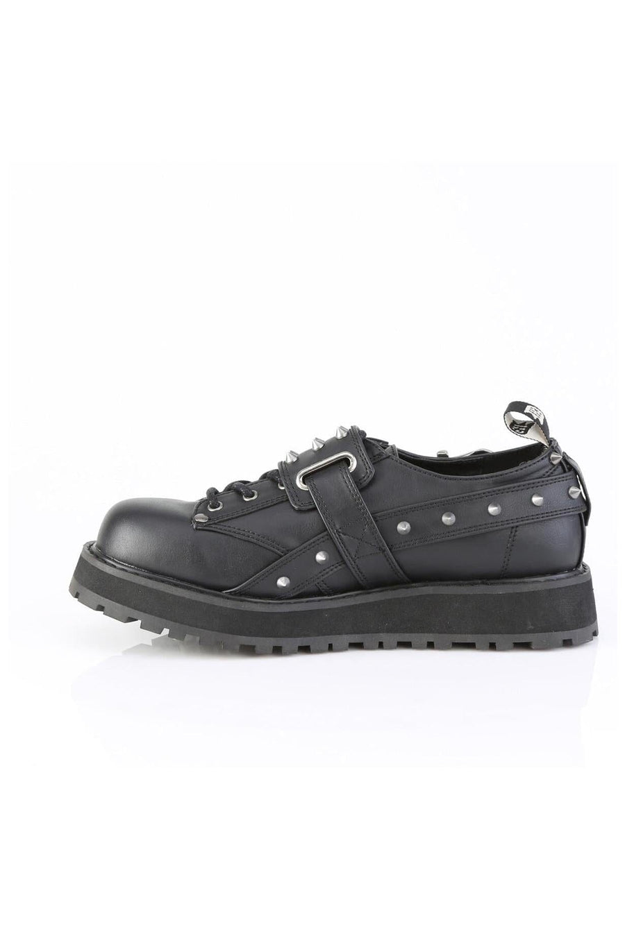 Demonia  VALOR-38 Lace Shoe in Black Faux Leather
