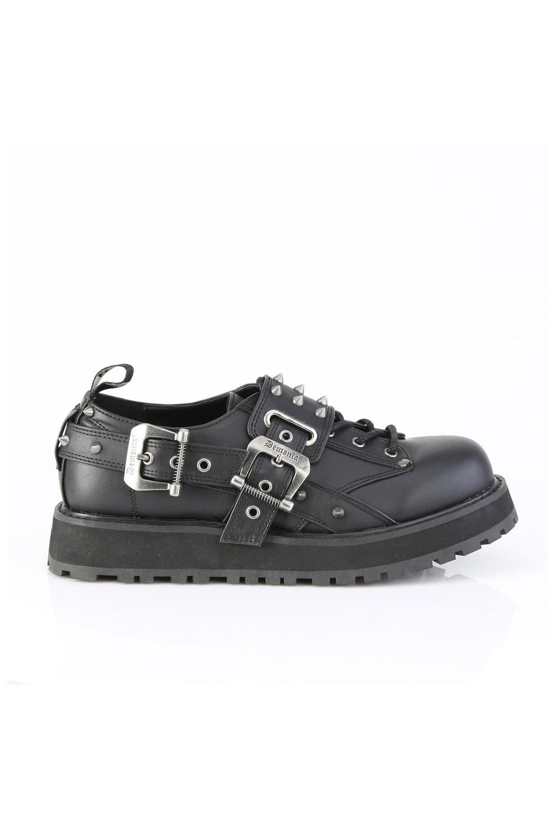 Demonia  VALOR-38 Lace Shoe in Black Faux Leather