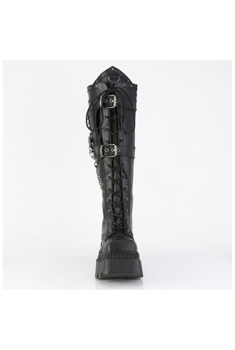 Demonia  WRATH-205 Knee Boot in Black Faux Leather