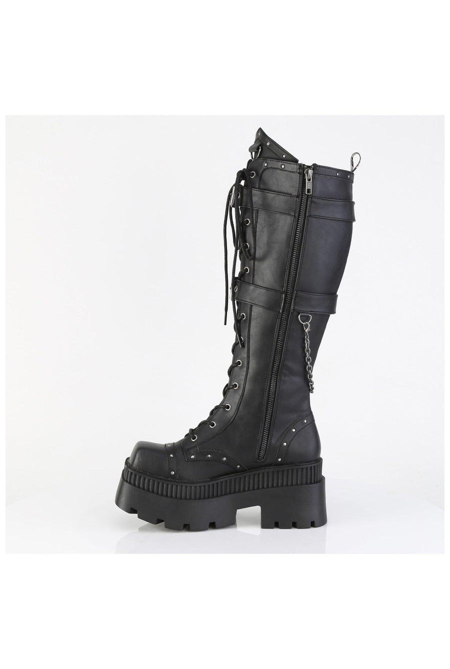 Demonia  WRATH-205 Knee Boot in Black Faux Leather