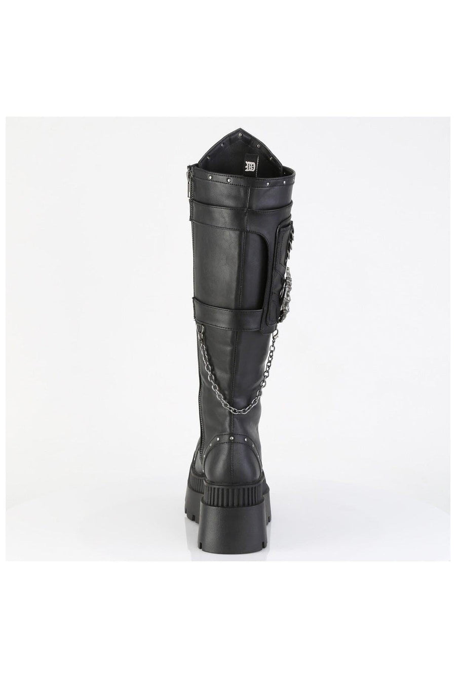 Demonia  WRATH-205 Knee Boot in Black Faux Leather