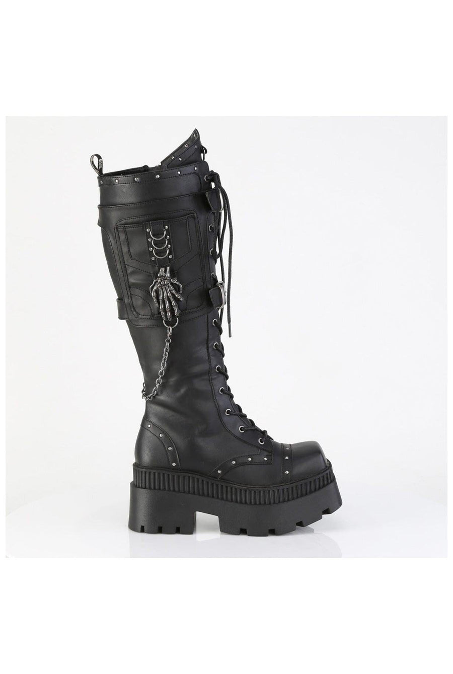 Demonia  WRATH-205 Knee Boot in Black Faux Leather
