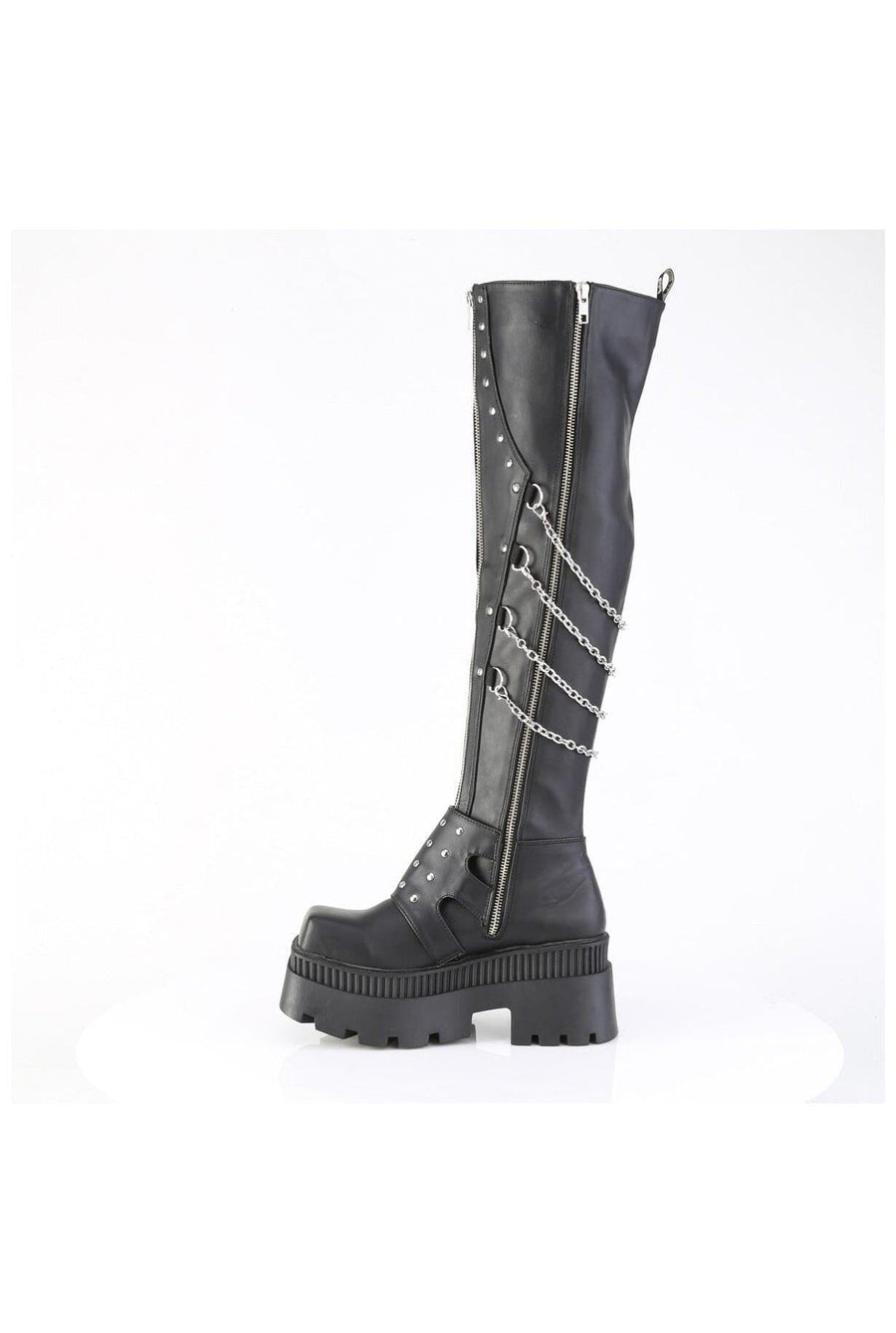 Demonia  WRATH-310 Thigh Boot in Black Faux Leather