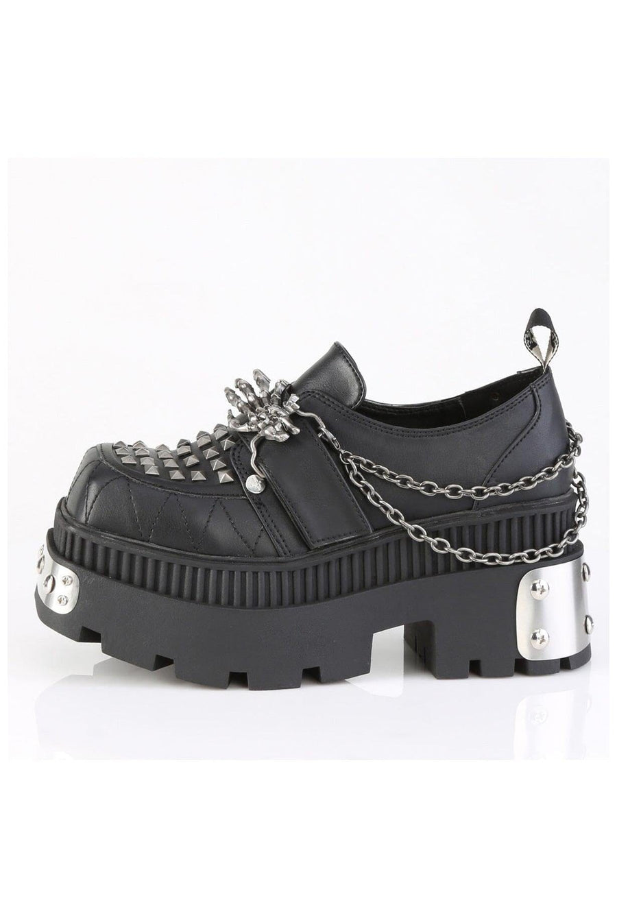 Demonia  WRATH-42 Loafer Shoe in Black Faux Leather
