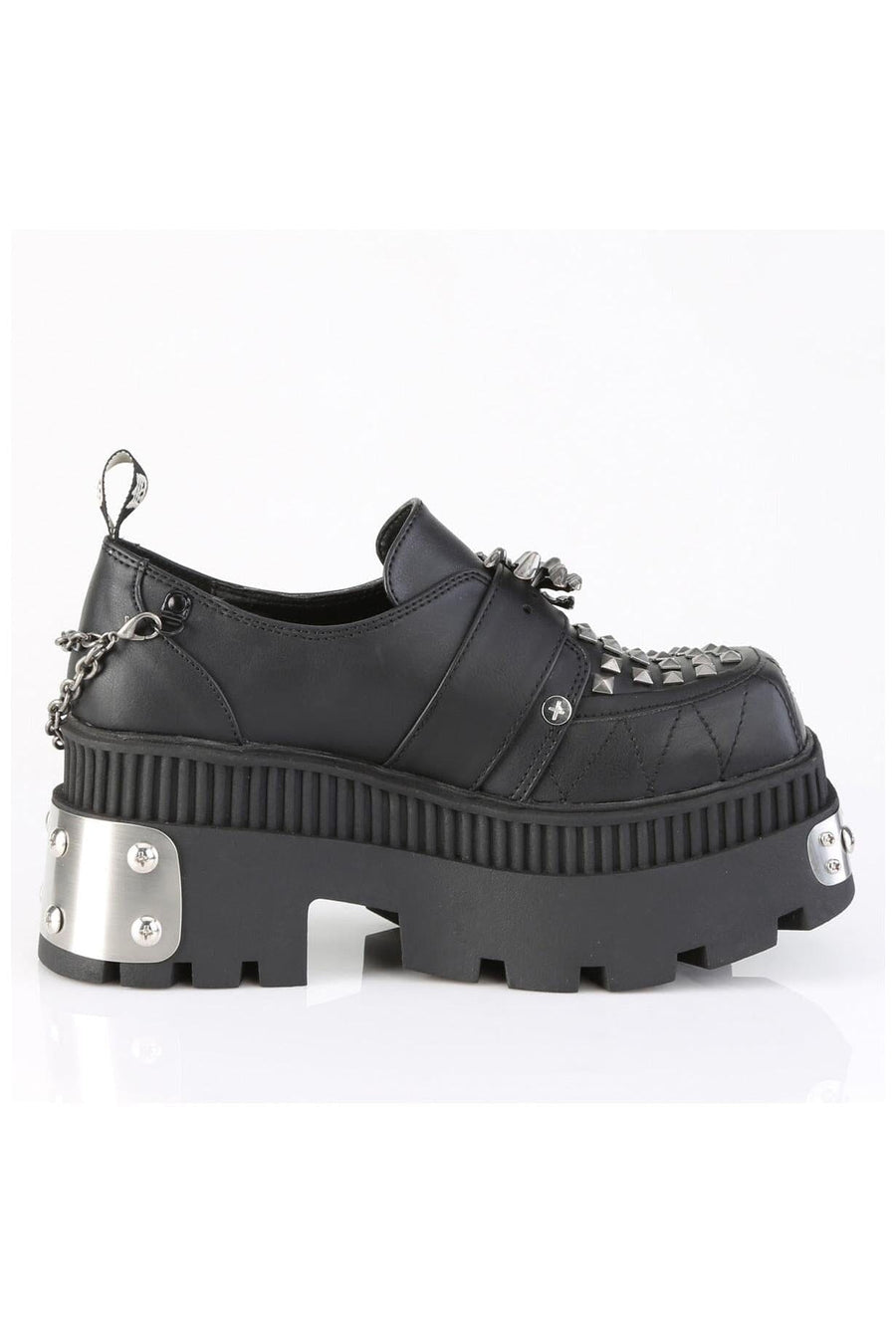 Demonia  WRATH-42 Loafer Shoe in Black Faux Leather
