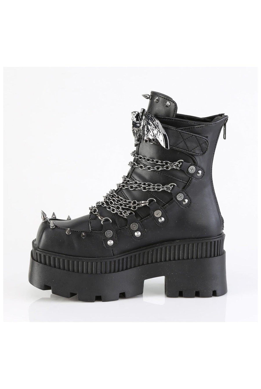 Demonia  WRATH-55 Ankle Boot in Black Faux Leather