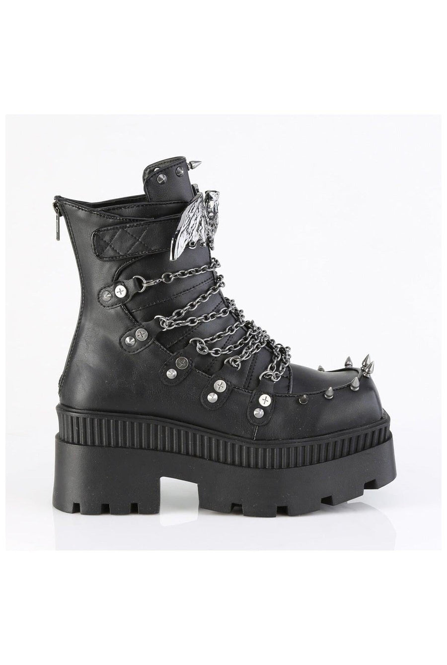 Demonia  WRATH-55 Ankle Boot in Black Faux Leather