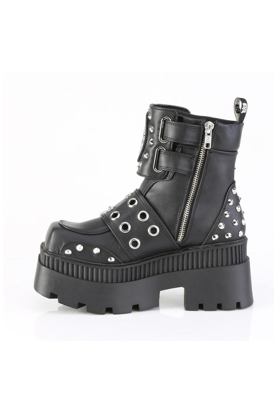 Demonia  WRATH-58 Ankle Boot in Black Faux Leather