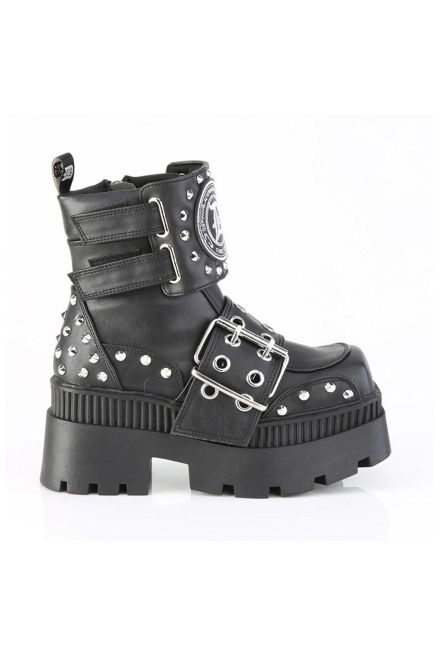 Demonia  WRATH-58 Ankle Boot in Black Faux Leather