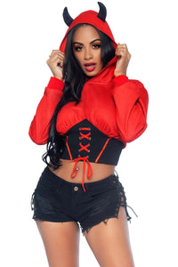 Leg Avenue Devil Cropped Hoodie in Red  from SexyShoes.com