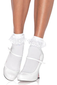 Leg Avenue Diem Lace Ruffle Anklet Socks in White  from SexyShoes.com