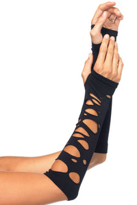 Leg Avenue Distressed Arm Warmers in Black  from SexyShoes.com
