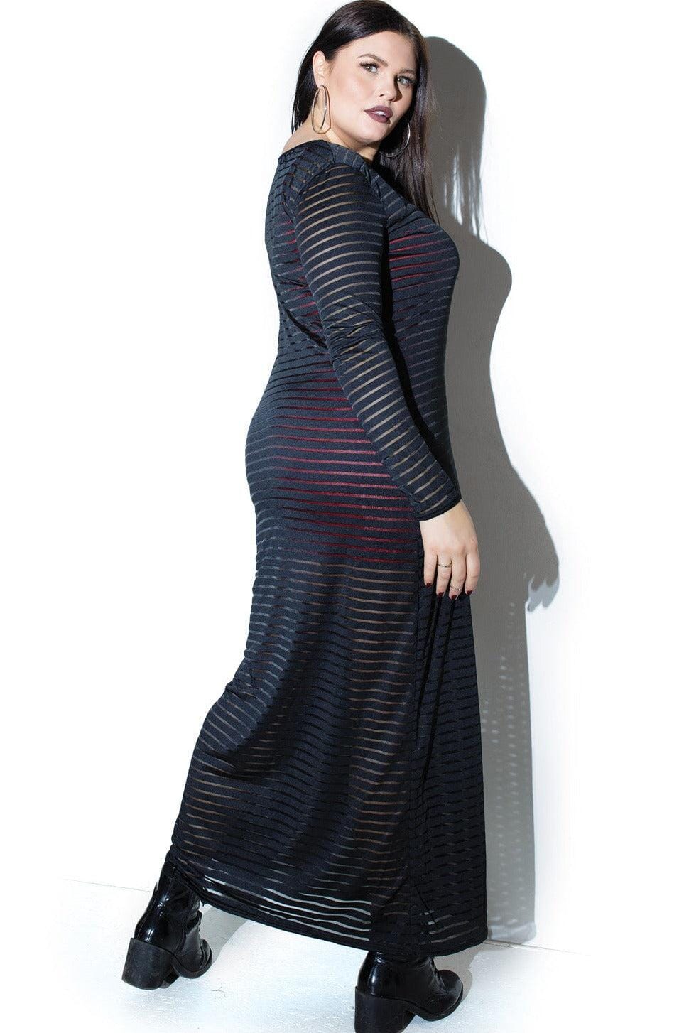 Diva Striped stretch knit long sleeve gown-Edgy Dresses-SEXYSHOES.COM