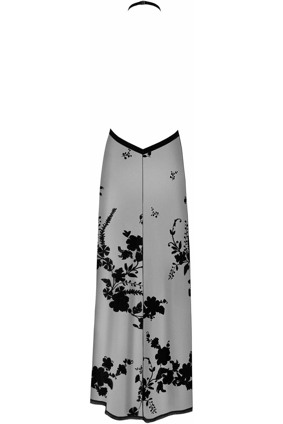 Noir Handmade Divinity Long Flocked Mesh Dress With Open Back in Black 