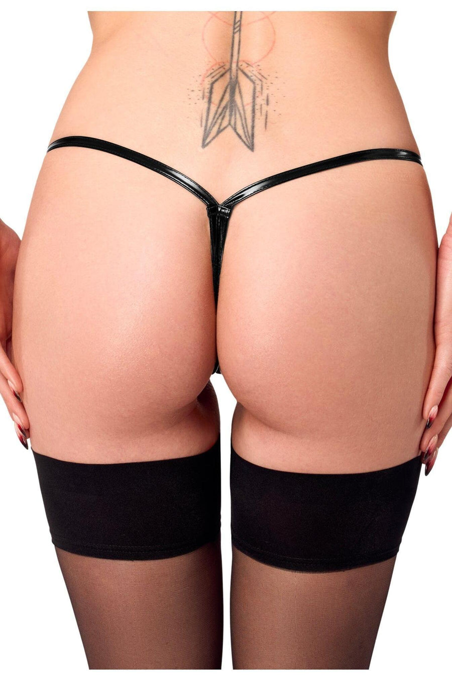 Noir Handmade Dominae PVC panty with silver clasp in Black 
