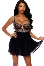 Double-Layer Mesh and Lace Babydoll