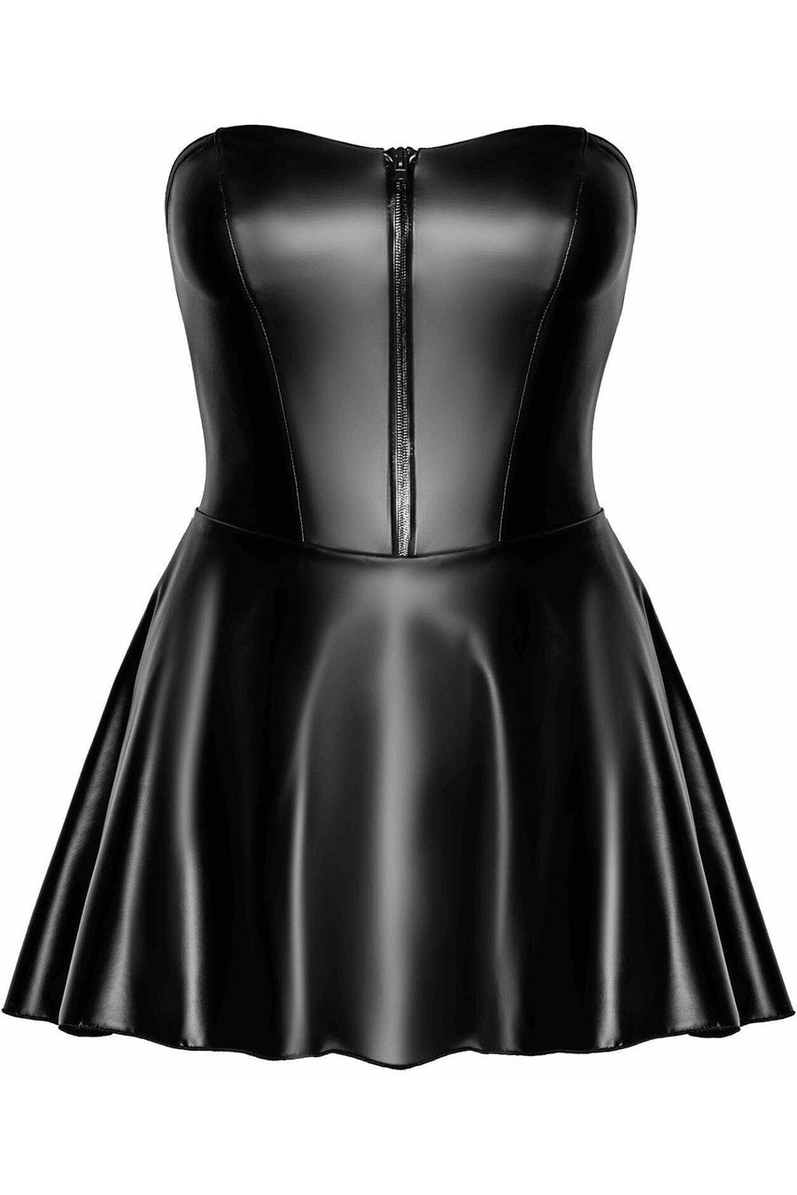 Noir Handmade Dreamer Wetlook Corset Mini Dress With Front Zipper in Black 