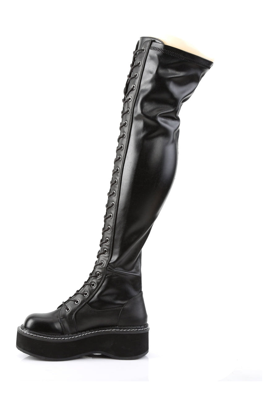 EMILY-375 Black Vegan Leather Thigh Boot