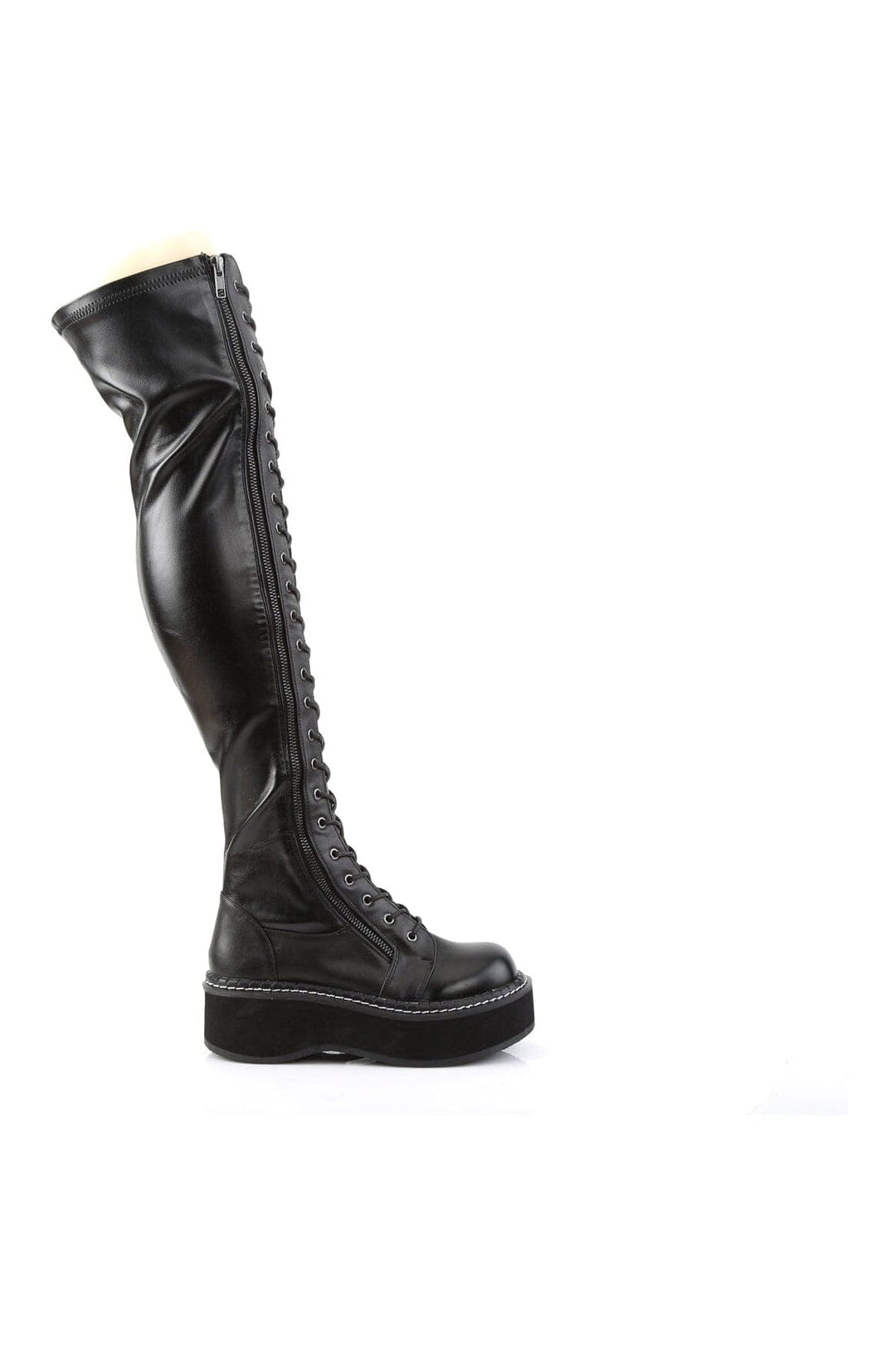 EMILY-375 Black Vegan Leather Thigh Boot