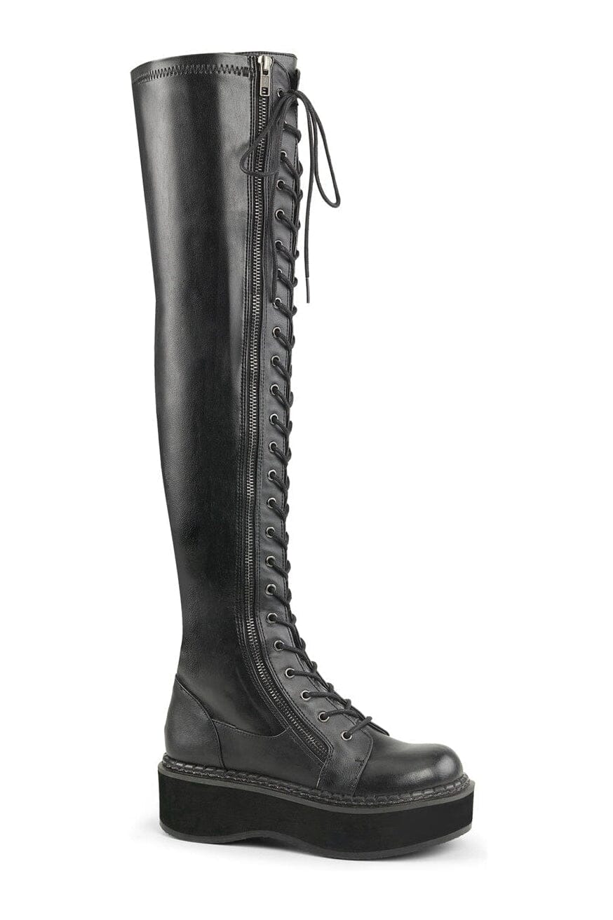 Demonia EMILY-375 Black Vegan Leather Thigh Boot in Black Vegan Leather from SexyShoes.com