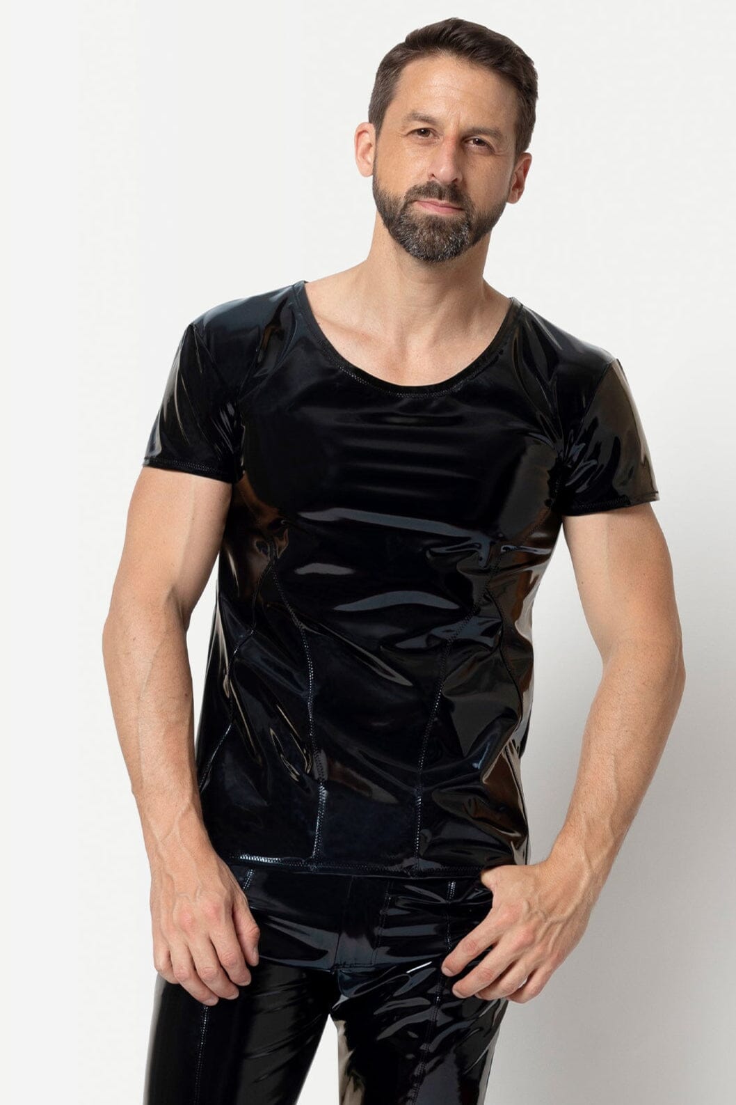 L'HOMME ERWIN Vinyl T Shirt in Black  from SexyShoes.com