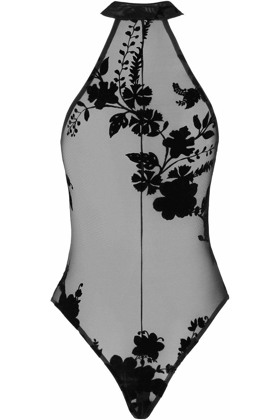 Noir Handmade Ego Flocked Mesh Halter Bodysuit in Black 