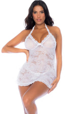 Elegant Lace Halter Tie Babydoll with Bow Details