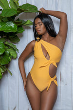 Elizabeth Asymmetrical One-Shoulder Tie Strap Swimsuit