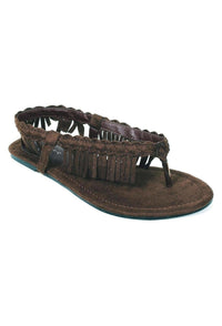 Ellie Shoes Ellie 015 APACHE Heel Sandal With Braid And Fringe in Brown Faux Suede from SexyShoes.com