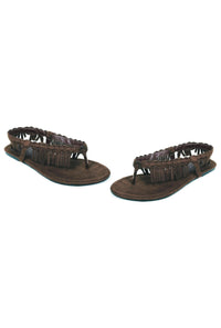 Ellie Shoes Ellie 015 APACHE Heel Sandal With Braid And Fringe in Brown Faux Suede