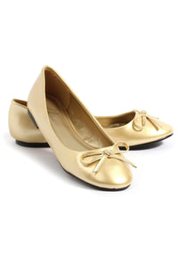 Ellie Shoes Ellie 016 MILA Ballet Flat with Bow in Gold Patent from SexyShoes.com