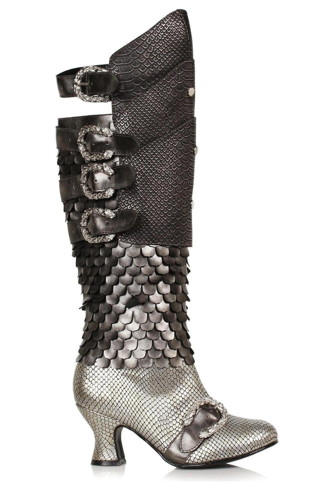 Ellie Shoes Ellie 253 DRAGA 2.5" Heel Women's Dragon Boot in Pewter Faux Leather from SexyShoes.com