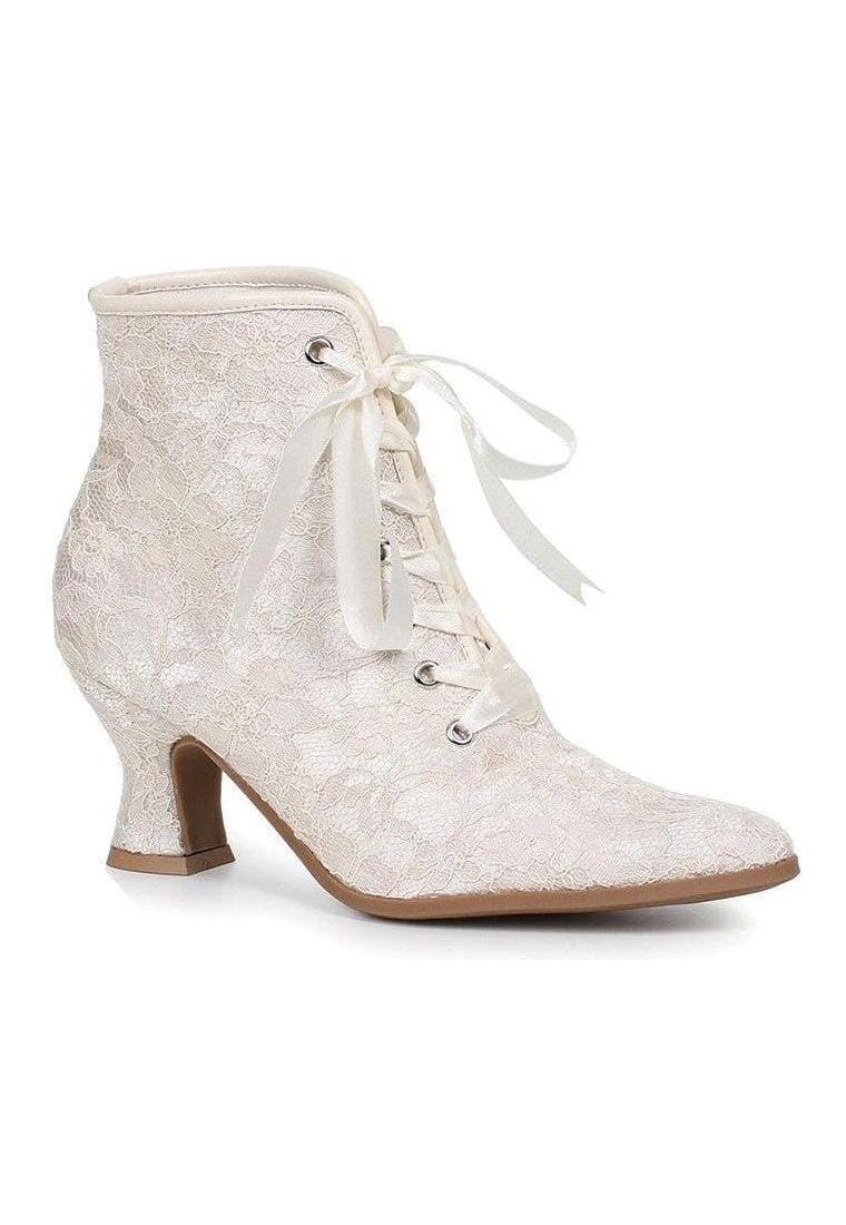 Ellie Shoes Ellie 253 ELIZABETH Victorian Lace Ankle Bootie in White Satin from SexyShoes.com
