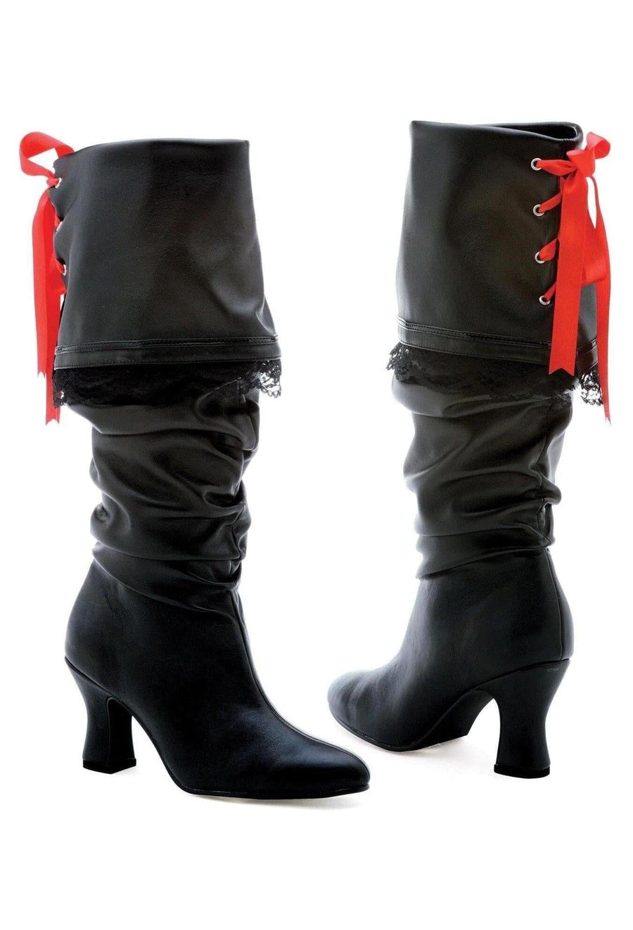Ellie Shoes Ellie 253 MORGAN 2.5" Knee High Pirate Boot in Black Faux Leather