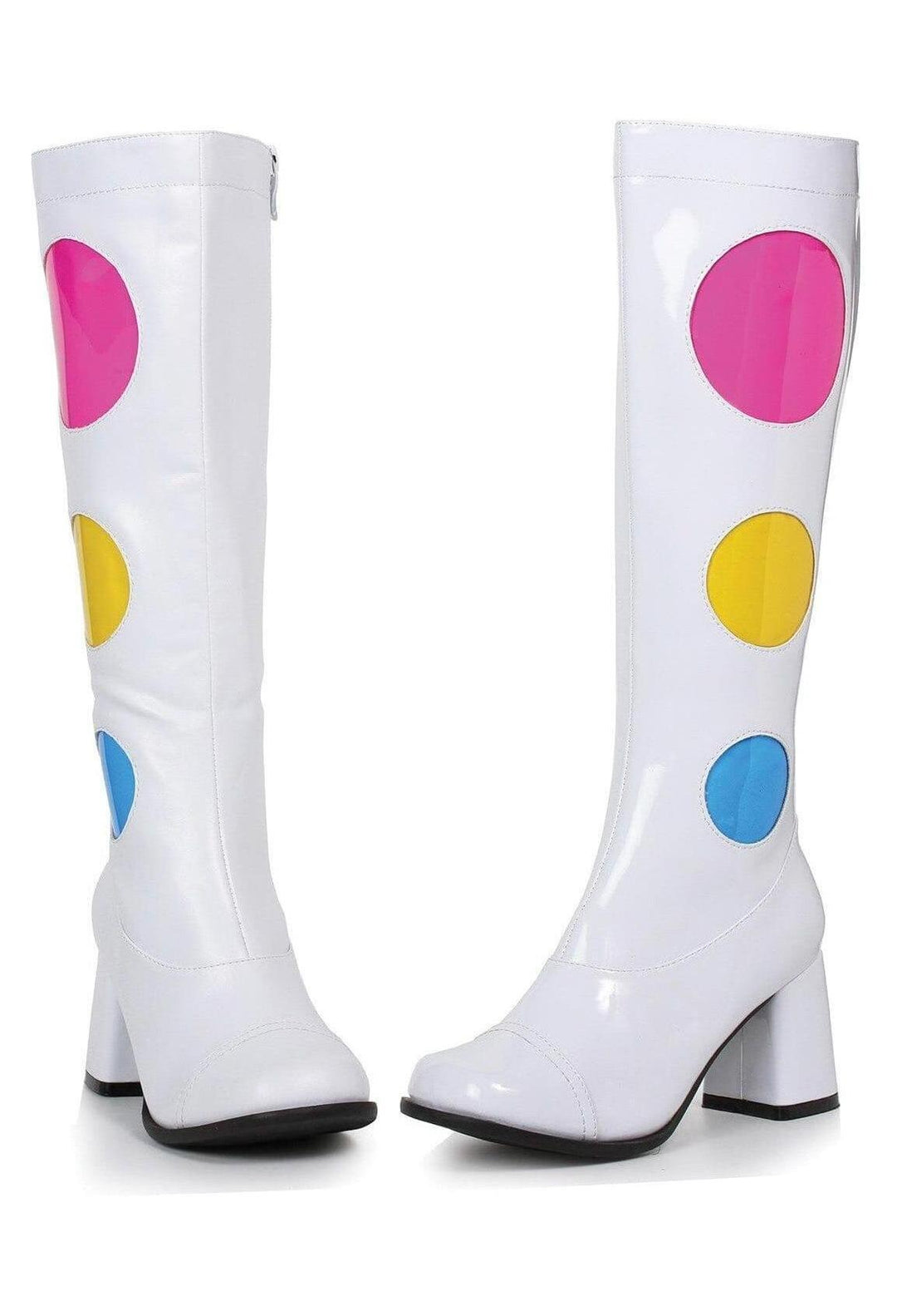 Ellie Shoes Ellie 300 DOTTY 3" Knee High Boot With Zipper Women's in White Patent