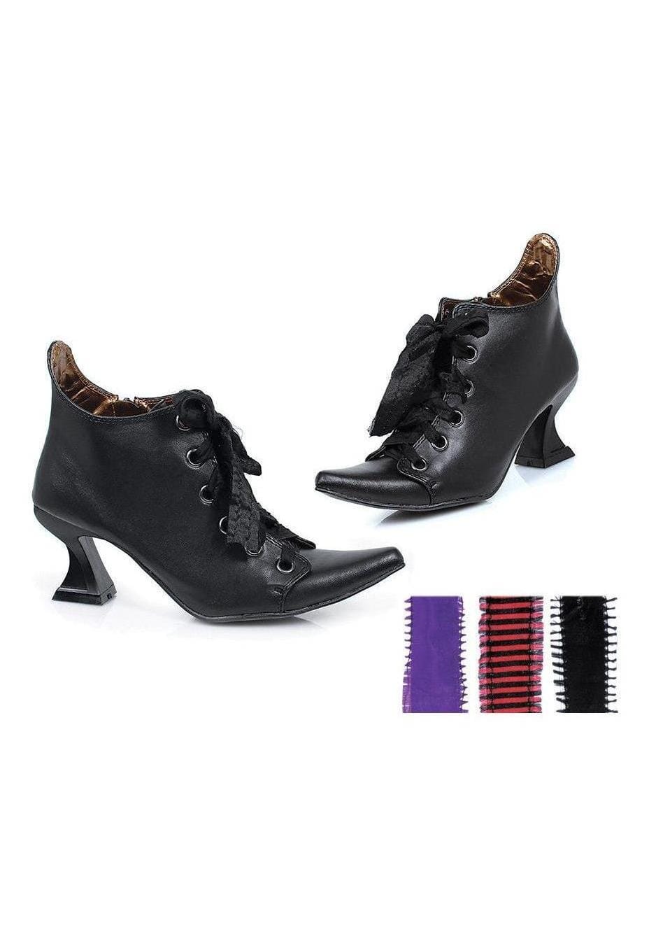 Ellie Shoes Ellie 301 ABIGAIL 3" Heel Witch Shoe With Interchangeable Ribbons in Black Faux Leather