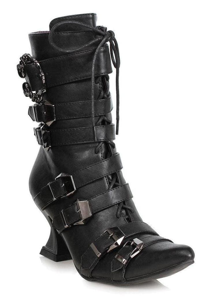 Ellie Shoes Ellie 301 ROSITA 3" Witch Bootie With Buckles in Black Faux Leather from SexyShoes.com
