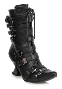 Ellie Shoes Ellie 301 ROSITA 3" Witch Bootie With Buckles in Black Faux Leather from SexyShoes.com